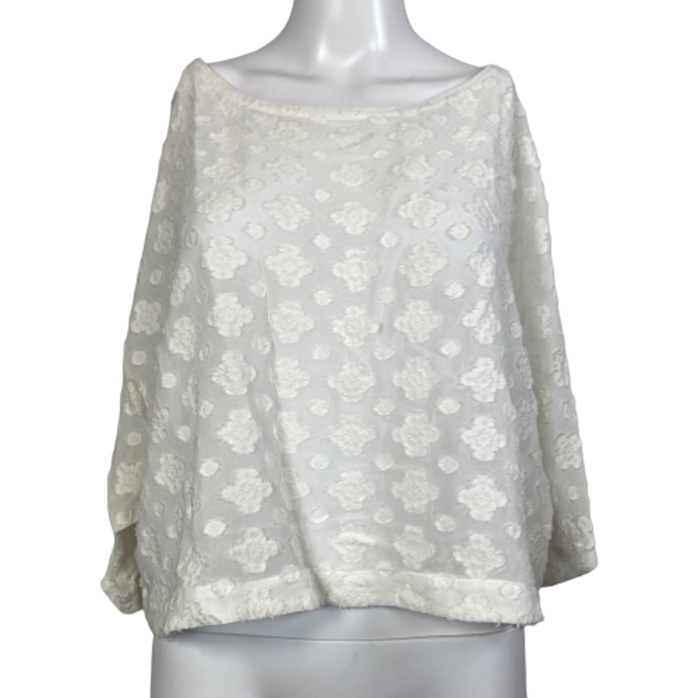 Wilfred Shirt Women L White Cotton Cropped Blouse Floral Embroidered Lightweight
